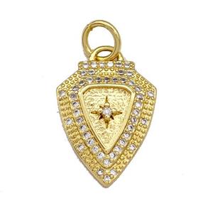 Copper Shield Pendant Micro Pave Zirconia Gold Plated, approx 13.5-18mm [FN40774]