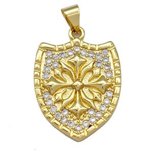 Copper Shield Pendant Micro Pave Zirconia Gold Plated, approx 18-23mm [FN40775]