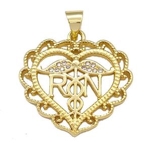 Copper Heart Pendant Micro Pave Zirconia RN Gold Plated, approx 24mm [FN40776]