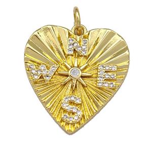 Copper Heart Pendant Micro Pave Zirconia Compass Gold Plated, approx 22mm [FN40777]