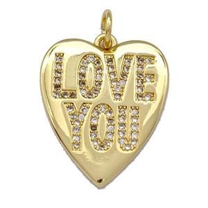 Copper Heart Pendant Micro Pave Zirconia LOVE YOU Gold Plated, approx 19-23mm [FN40778]
