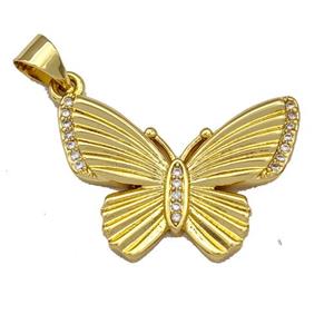 Copper Butterfly Pendant Micro Pave Zirconia Gold Plated, approx 15-23mm [FN40780]