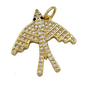 Copper Kite Charms Pendant Micro Paved Zirconia Gold Plated, approx 23-25mm [FN40782]