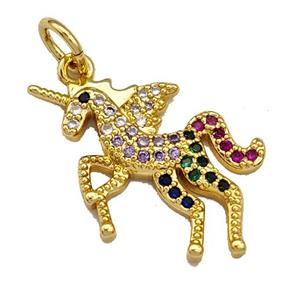 Copper Unicorn Charms Pendant Micro Paved Zirconia Gold Plated, approx 16-20mm [FN40784]