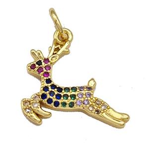 Christmas Deer Copper Charms Pendant Micro Paved Zirconia Gold Plated, approx 15-18mm [FN40785]
