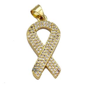 Awarenness Ribbons Copper Knot Pendant Micro Pave Zirconia Gold Plated, approx 12-22mm [FN40787]