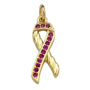 Awarenness Ribbons Copper Knot Pendant Micro Pave Zirconia Gold Plated, approx 7-20mm [FN40788]