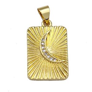 Copper Rectangle Pendant Micro Pave Zirconia Moon Gold Plated, approx 13-18mm [FN40791]