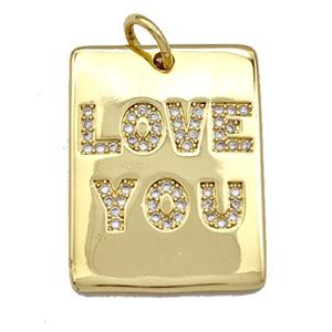 LOVE YOU Copper Rectangle Pendant Micro Pave Zirconia Gold Plated, approx 18-22mm [FN40792]