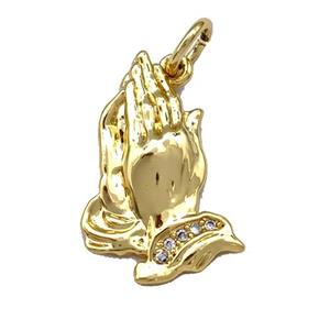 Prayer Charms Copper Hand Pendant Micro Pave Zirconia Gold Plated, approx 10-20mm [FN40793]