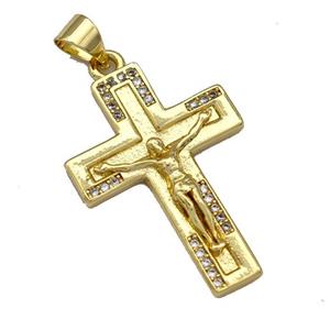 Jesus Charms Copper Crucifix Cross Pendant Mirco Pave Zirconia Gold Plated, approx 18-25mm [FN40798]