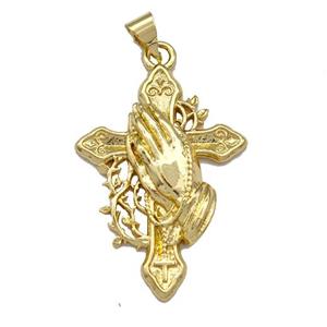 Copper Cross Pendant Prayer Gold Plated, approx 20-30mm [FN40800]