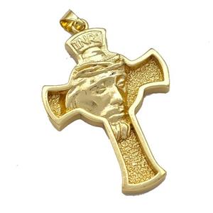 Copper Cross Pendant Jesus Gold Plated, approx 26-35mm [FN40801]