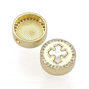 Copper Button Beads Pave Shell Zircon Cross 18K Gold Plated, approx 12mm [FN40804]