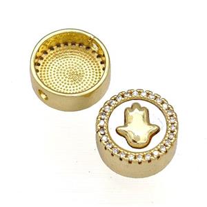 Copper Button Beads Pave Shell Zircon Hand 18K Gold Plated, approx 12mm [FN40806]