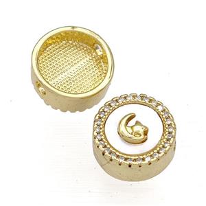 Copper Button Beads Pave Shell Zircon Moon 18K Gold Plated, approx 12mm [FN40808]
