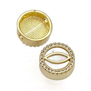 Copper Button Beads Pave Shell Zircon Eye 18K Gold Plated, approx 12mm [FN40810]
