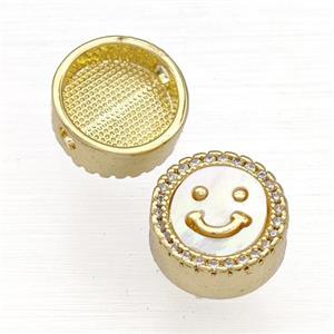Copper Button Beads Pave Shell Zircon Smileface 18K Gold Plated, approx 12mm [FN40811]