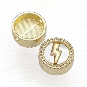 Copper Button Beads Pave Shell Zircon Lightning 18K Gold Plated, approx 12mm [FN40813]