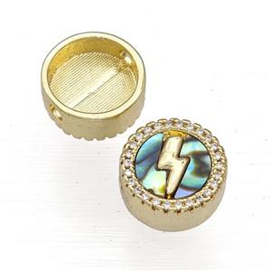 Copper Button Beads Pave Abalone Shell Zircon Lightning 18K Gold Plated, approx 12mm [FN40814]