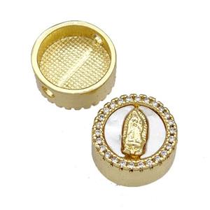 Copper Button Beads Pave Shell Zircon Jesus 18K Gold Plated, approx 12mm [FN40816]