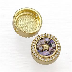 Copper Button Beads Pave Abalone Shell Zircon Star 18K Gold Plated, approx 12mm [FN40818]