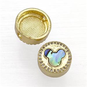 Copper Button Beads Pave Abalone Shell Zircon Rat 18K Gold Plated, approx 12mm [FN40821]