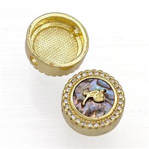 Copper Button Beads Pave Abalone Shell Zircon Fe 18K Gold Plated, approx 12mm [FN40822]