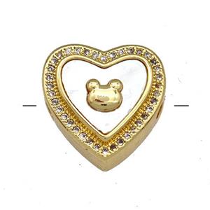 Copper Heart Beads Pave Shell Zircon 18K Gold Plated, approx 16mm [FN40824]