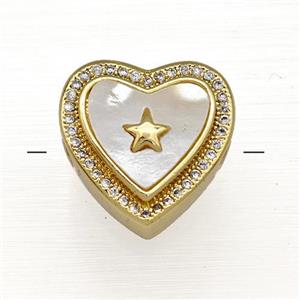 Copper Heart Beads Pave Shell Zircon Star 18K Gold Plated, approx 16mm [FN40825]