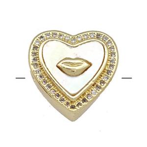 Copper Heart Beads Pave Shell Zircon Lips 18K Gold Plated, approx 16mm [FN40826]
