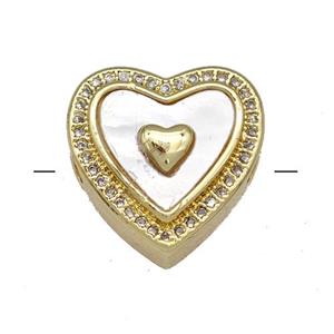 Copper Heart Beads Pave Shell Zircon 18K Gold Plated, approx 16mm [FN40827]