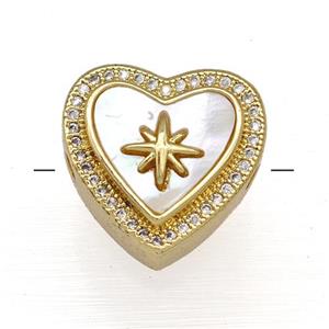 Copper Heart Beads Pave Shell Zircon Star 18K Gold Plated, approx 16mm [FN40828]