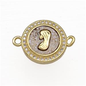 Copper Circle Connector Pave Abalone Shell Zircon Virgin Mary 18K Gold Plated, approx 15.5mm [FN40830]