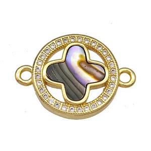 Copper Circle Connector Pave Abalone Shell Clover 18K Gold Plated, approx 16mm [FN40832]
