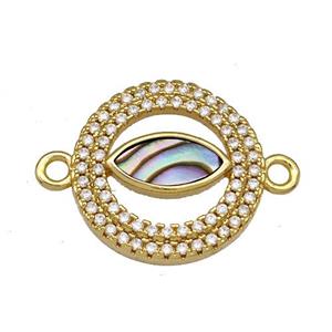 Copper Circle Connector Pave Abalone Shell Eye 18K Gold Plated, approx 17mm [FN40834]