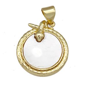 Copper Snake Pendant Pave Shell Circle 18K Gold Plated, approx 16.5mm [FN40836]