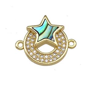 Copper Circle Star Connector Pave Abalone Shell Zircon 18K Gold Plated, approx 13mm [FN40839]