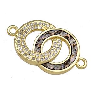 Copper Circle Connector Pave Abalone Shell Zircon 18K Gold Plated, approx 14-19mm [FN40840]