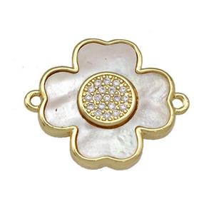 Copper Clover Connector Pave Shell Zircon Zircon 18K Gold Plated, approx 18.5mm [FN40841]