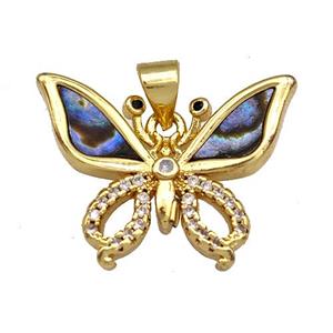 Copper Butterfly Pendant Pave Abalone Shell Zircon 18K Gold Plated, approx 17-21mm [FN40844]
