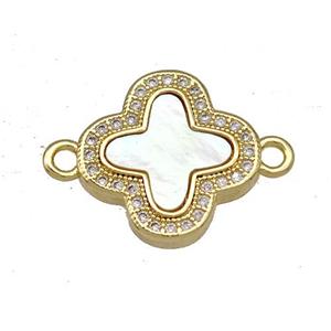 Copper Clover Connector Pave Shell Zirconia 18K Gold Plated, approx 16mm [FN40848]