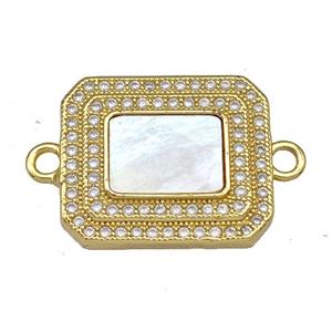 Copper Rectangle Connector Pave Shell Zircon 18K Gold Plated, approx 15-18mm [FN40849]