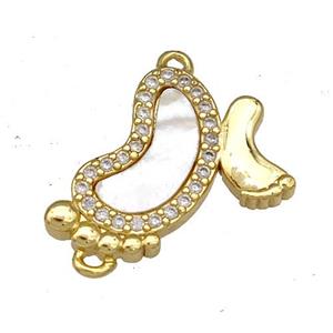 Copper Babyfeet Charms Pendant Pave Shell Zircon 18K Gold Plated, approx 15mm [FN40850]