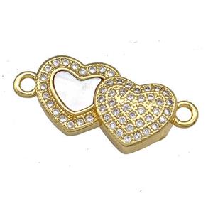 Copper Heart Connector Pave Shell Zirconia 18K Gold Plated, approx 11-18mm [FN40851]
