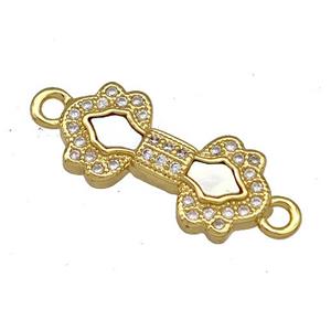 Copper Connector Pave Shell Zircon 18K Gold Plated, approx 9-18mm [FN40853]