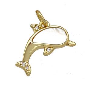Copper Dolphin Pendant Pave Shell Zirconia 18K Gold Plated, approx 13-16mm [FN40854]