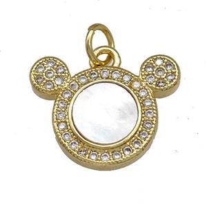 Copper Charms Pendant Pave Shell Zircon Rat 18K Gold Plated, approx 12-18mm [FN40856]