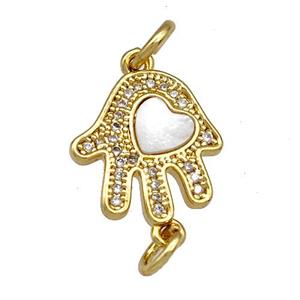 Copper Hand Connector Pave Shell Zircon 18K Gold Plated, approx 13-14mm [FN40858]