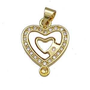 Copper Heart Pendant Pave Shell Zircon 18K Gold Plated, approx 15mm [FN40861]